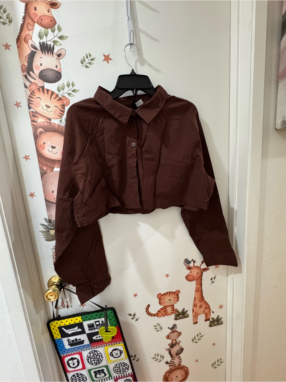 H&M Brown cropped Long-Sleeve Button-Up Shirt